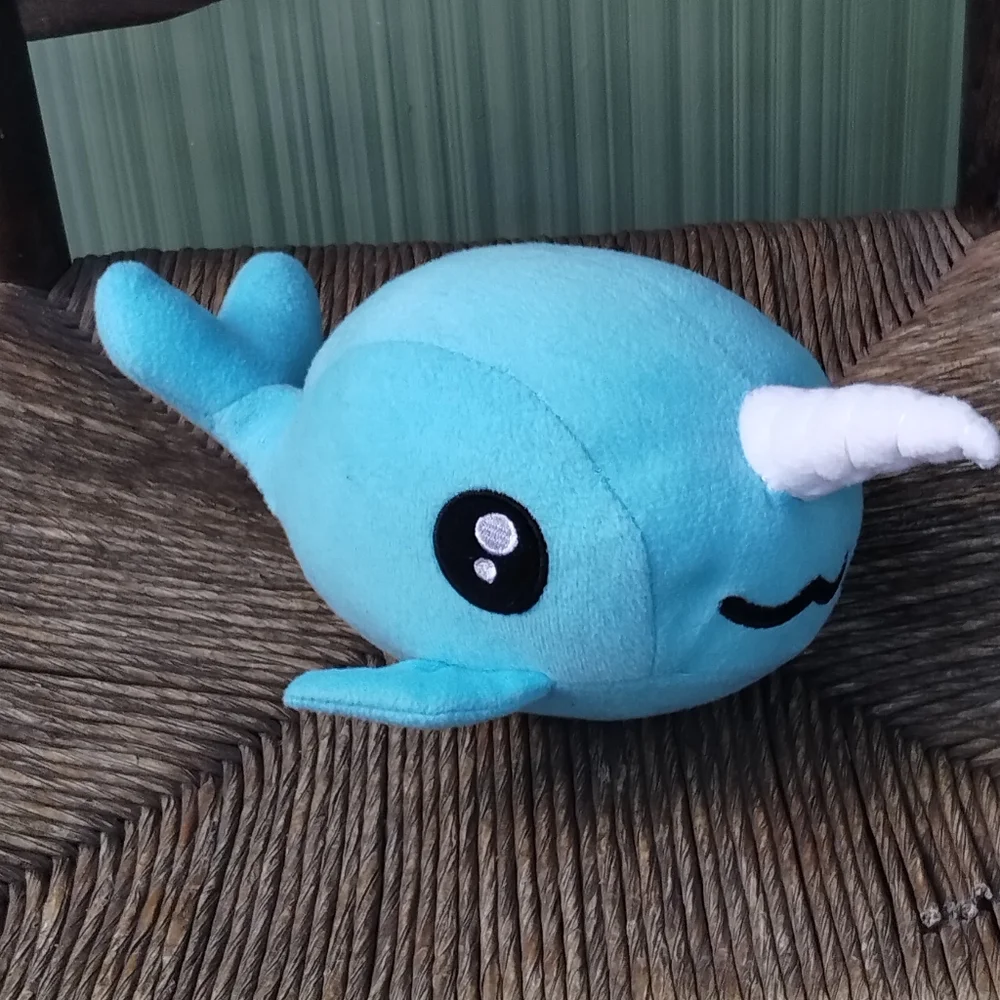 ✓Peek A Boo Toys BUBBLES the Narwhal light Blue white Horn Plush stuffed animal - Picture 2 of 10